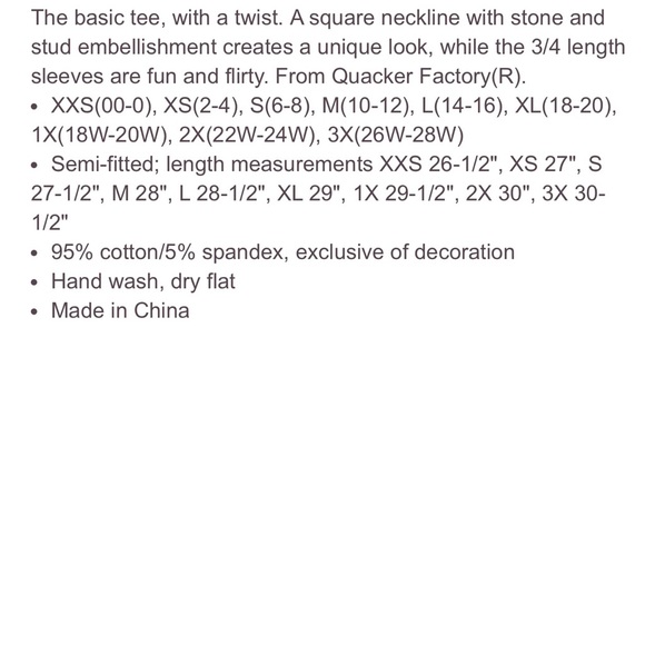 Quacker Factory 3/4 sleeve, Stud & Stone, square neckline top, very good condt - Picture 5 of 7